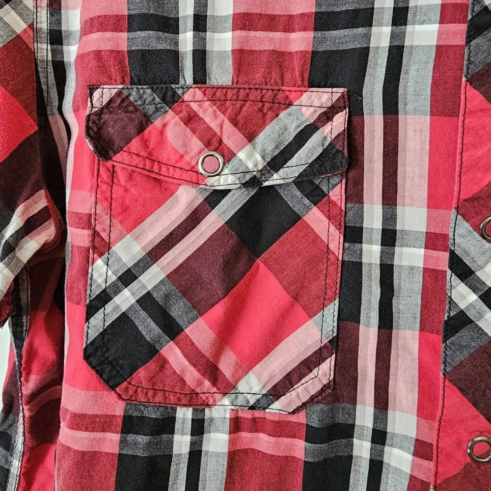 JNCO Men's Red‎ & Black Western Style Plaid Shirt Size L Short Sleeve